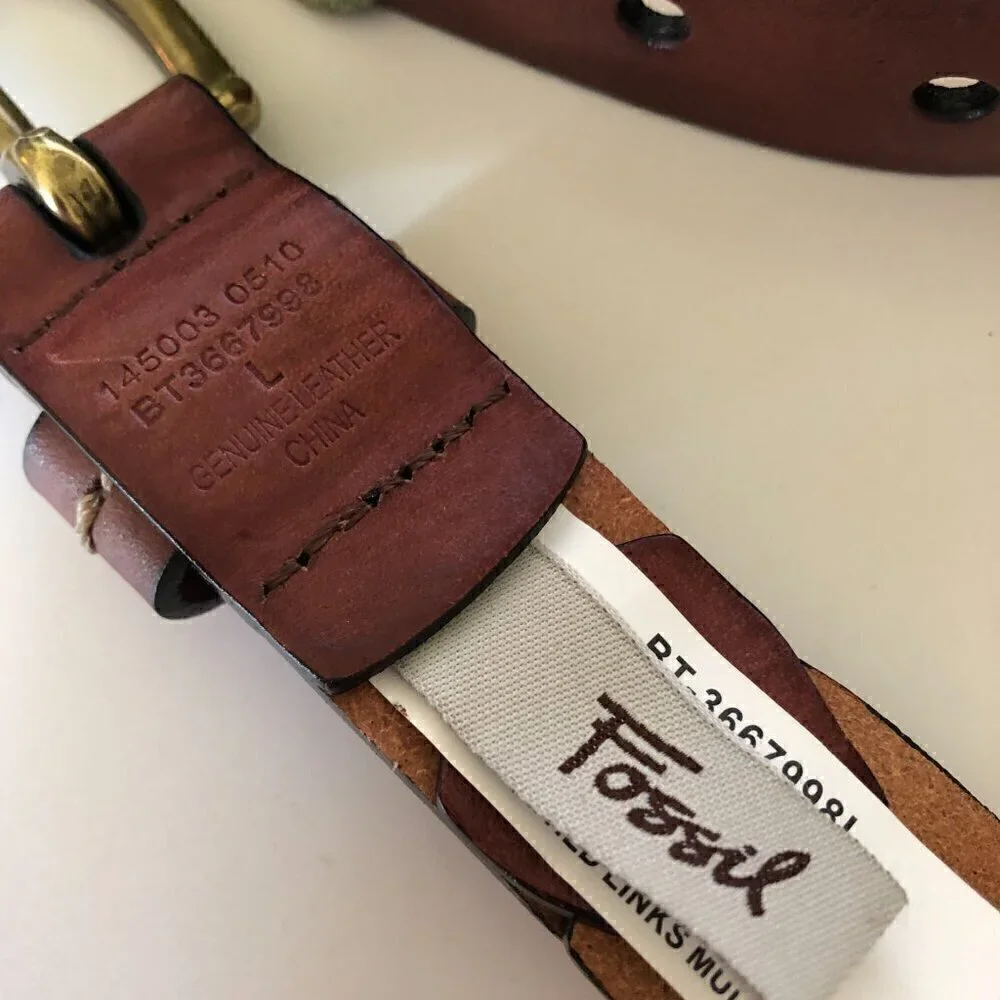 Fossil Stitched Links Multicolor Belt Large Brown Green - Picture 3 of 4